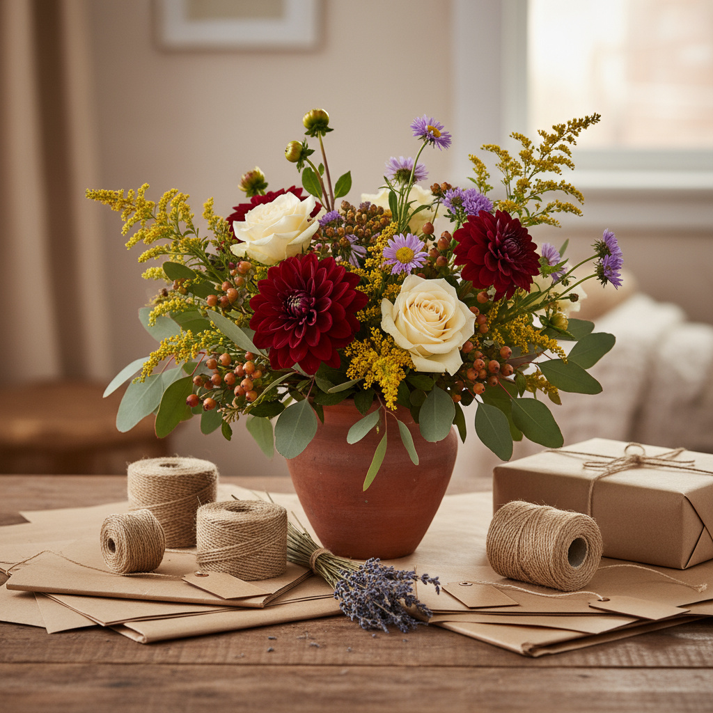 Saisonales Arrangement mit Geschenkverpackung